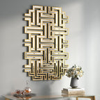 KOHROS Large Modern Gold Wall Mirror - 46.5"x30" Geometric Maze Design Decorative Mirror for Home Decor Living Room Entryway Hallway Farmhouse, Mirrors for Wall Decor