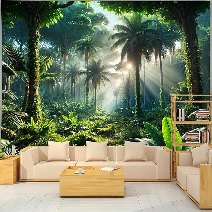 BSFHH Nature Tapestry Forest Tree Sea Cave Wall Hanging, Stream Through Rainforest Landscape Wall Art Tapestry for Bedroom Living room (Rainforest, 59" × 51", Unframed)