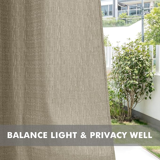 HolidayIdeas 4 Panels Linen Outdoor Curtains for Patio Waterproof Taupe Outside Curtains 110"x120"-Indoor/Outdoor Gazebo Wide Curtains Weatherproof, Privacy for Pergola, Porch, Cabana, Deck, Sunroom