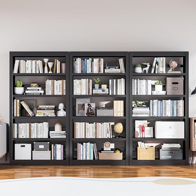 Bookshelf, 5 Tier Metal Bookshelf, 69" H Tall Bookcase with Adjustable Shelves, Large Industrial Bookshelves for Living Rooms, Home Offices, Library, 10 Minutes Assemble