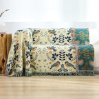 Boho Throw Blanket for Bed Couch 100% Cotton Woven Bed Throws for All Season Lightweight and Soft Cozy Farmhouse Reversible Muslin Decorative Blanket for Travel Picnic, Teal/Cream, 91''x98''