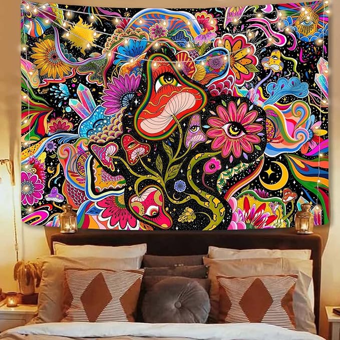 Lunerfex Mushroom Tapestry Pink Flowers Tapestry for Bedroom Aesthetic Tapestries Floral Tapestries Wall Hanging for Bedroom and Living Room Decor Pink Flowers 36×48 Inches