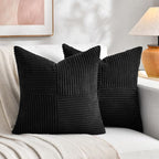 Fancy Homi 2 Packs Black Decorative Throw Pillow Covers 16x16 Inch for Living Room Couch Bed Sofa, Rustic Farmhouse Boho Home Decor, Soft Corss Patchwork Corduroy Textured Square Cushion Case 40x40 cm