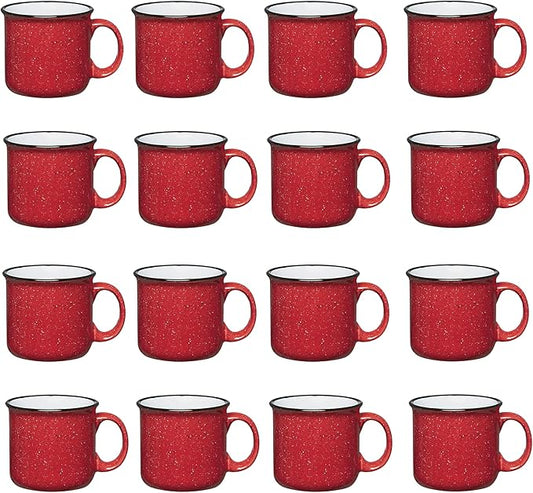 Set of 16 Ceramic Campfire Mugs – 15 Oz, Red – Coffee & Tea Cups for Home, Work, Travel, Camping – Customizable, Great for DIY, Events, Companies