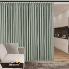 150 Inches Extra Wide Room Divider Draperies, Pinch Pleat Drapes, Absolutely Blackout Sliding Door Drapery, Total Privacy Ceiling Track Curtains, 150" W by 102" L, Fog Green (1 Panel)