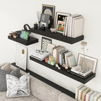 Deep Floating Shelves for Wall, 12'' Deep Large Floating Shelves Set of 2, 36 Inch Distressed Black Wood Shelves for Living Room Bathroom Laundry Room Bedroom Kitchen Home Office - Black
