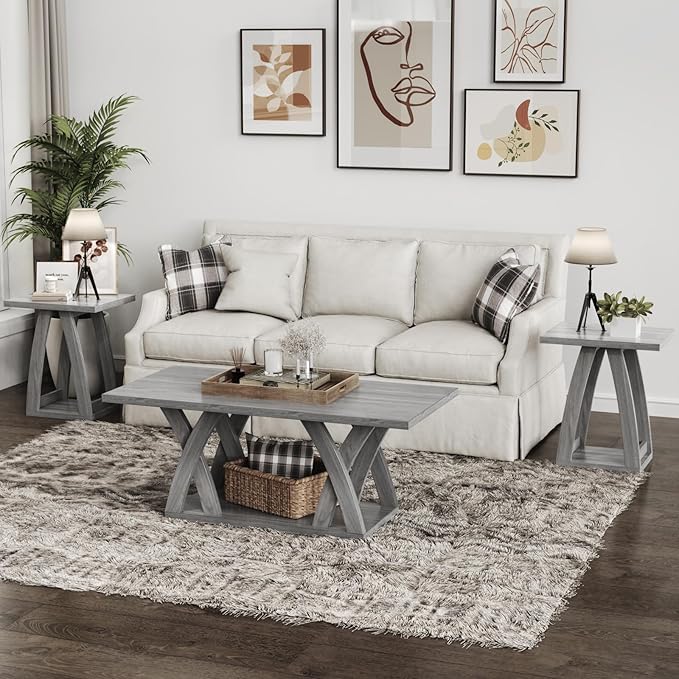 End Tables Living Room, Side Table Beside Sofa, Nightstand for Bedroom, Couch Side Table with Shelf, Modern End Table for Living Room, Grey End Table