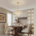 3-Lights K9 Crystal Chandeliers, Luxury Vintage Pendant Light Fixture for Dining Room, Living Room, D15*H20.4~66.8 inch (Adjustable), Clear Crystal & Gold Finish