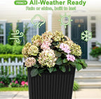 FENCY Set of 2 Tall Planters for Outdoor Plants, 24 Inch Large Tapered Pots with Drainage Trays, Weather-Resistant Plastic Plant Containers for Patio, Porch, Garden, Front Door Decor,Black,Striped