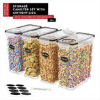 DWËLLZA KITCHEN Cereal Containers Storage 4 Pack 135 fl. oz Cereal Dispenser Airtight Food Storage Containers BPA-Free Pantry Organization and Storage, Canister for Flour & Sugar 1 Marker 8 Labels