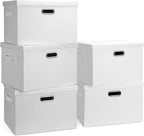 Large 17" 36 Quart Collapsible Stackable Storage Bins with Lids, 5 Packs White Linen Fabric Closet Boxes with Lids, Storage Cube Baskets Container Organizers for Bedroom Office(17 x12 x11)
