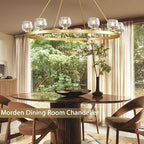 Gold Wagon Wheel Chandelier, 48 Inch Brass Chandeliers with Unique Glass Shade, 12-Light Crystal Large Wagon Wheel Chandeliers for Dining Room, High Ceiling Round Chandelier for Living Room, Foyer