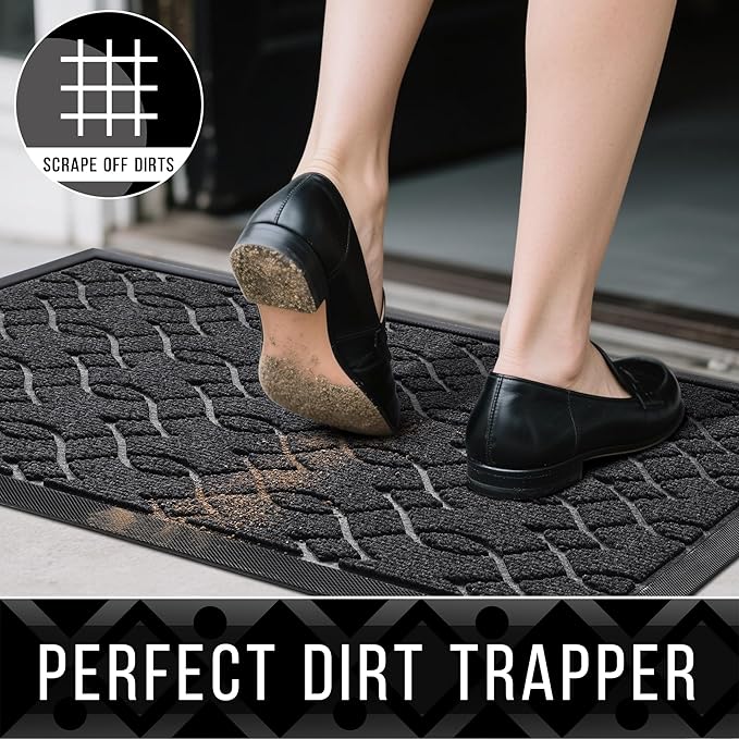 Yimobra Front Door Mat Outdoor Indoor 47x32, All-Season, All-Weather, Heavy Duty Welcome Door Mats Outside Entrance, Non Slip Porch Patio Entrance Mat, Black Gray