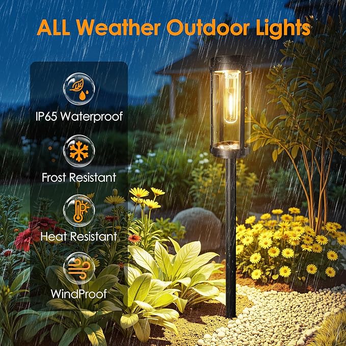 Solar Pathway Lights Outdoor 6 Pack, Bright & Taller Solar Lights Outdoor Waterproof, Auto On/Off 15Hrs+ Morden Path Light Solar Powered Landscape Lights for Yard Garden Walkway Driveway Lawn