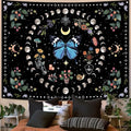 Aipon Blue Butterfly Moon Flower Tapestry Botanical Boho Plant Floral Wall Hanging for Bedroom and Living Room (36.00'' 48.00'', Blue)