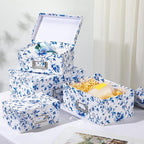 Briful Decorative Photo Storage Boxes with Lids, Set of 4 – Blue and White Porcelain Pattern, Nested Card Storage Box Organizer, Decorative Paperboard Box for Closet, Office, Gifts,Cosmetic,Books