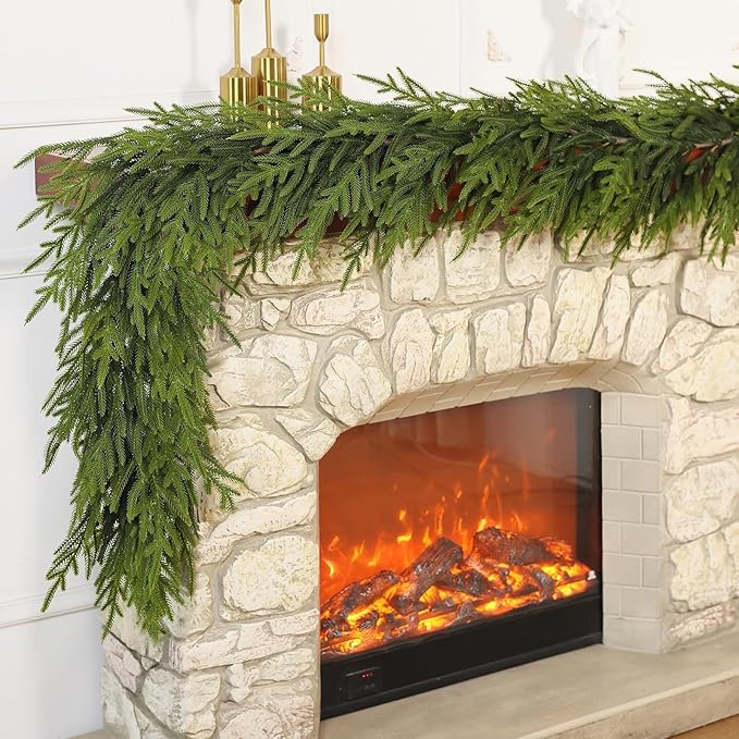 Artificial Norfolk Pine Garland - Faux Christmas Garland Fake Green Garland for Fireplace,Table, Stairs, Mantle, Window,Indoor Outdoor,Home,Holiday Decor (1 PCS,16 FT)
