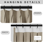 Macochico 100”Wx96”L Pinch Pleated 100% Blackout Linen Curtains Thermal Sliding Curtains for Bedroom Living Room Sliding Glass Door Farmhouse Shabby Chic Light Khaki Drapery with Tieback 1 Panel