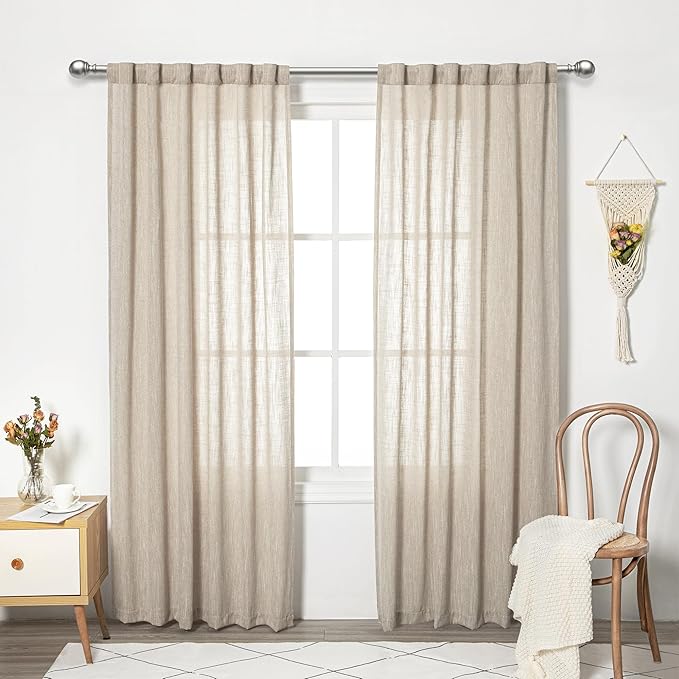 MYSKY HOME Cotton Curtains for Living Room Farmhouse Semi Sheer Light Filtering for Windows, Linen Look Texture Soft Modern Decor Country Style, 50" x 84", Light Oatmeal, 2 Panels