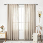 MYSKY HOME Boho Curtains Farmhouse Living Room Curtain Drapes, Light Filtering Semi Soft Cotton Blend Sheer Window Treatments for Sliding Glass Door Doorways, 50" x 90", Light Oatmeal, Set of 2