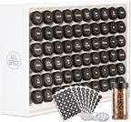 AllSpice Spice Rack Organizer, Wood, 525 Unique Labels, Countertop or Wall Mount, Includes 60 4oz Jars- Matte White