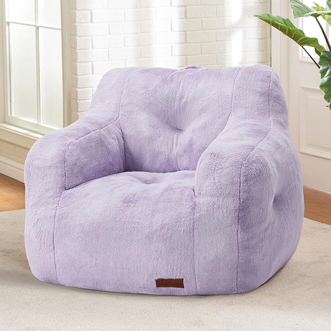 Hobestluk Bean Bag Chair for Adult Small Bean Bag Chairs with Arms Furry Beanbag Chair with Foam Filler Stuffed Bean Bag Sofa for Reading in Bedroom Living Room and Dorms (Purple)