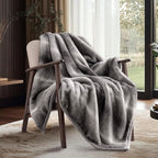 Ultra Soft Luxury Fluffy Mink Faux Fur Throw Blanket, Thick Warm Fall Winter Blankets for Bed, Couch, Cozy Plush Reversible Blanket for Chair, Sofa (Ombré Silver Onyx, 60"x80")