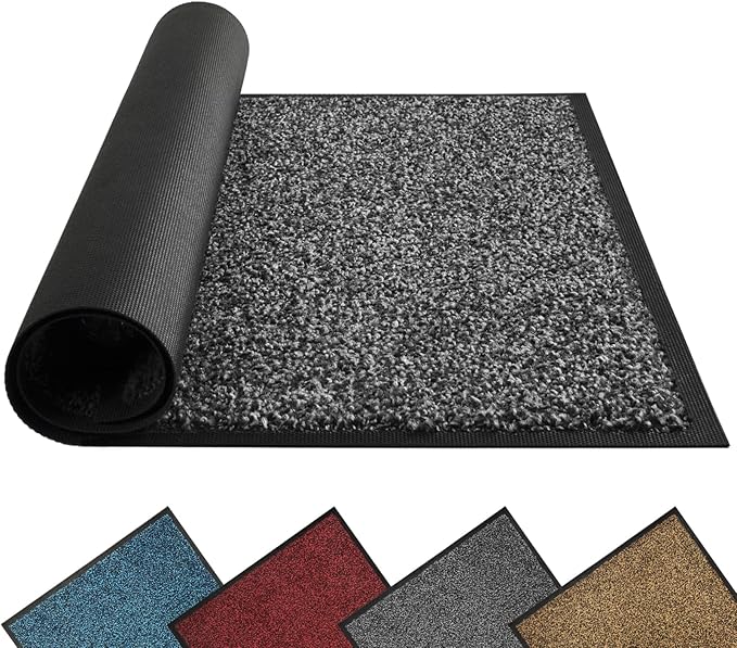 Mibao Front Door Mat, Dirt Trapper Welcome Mat for Outdoor Indoor, Non-Slip Waterproof Doormat, Durable Machine Washable Low Profile Entry Rug for Back Door Outside Patio Porch, 48" x 24", Grey