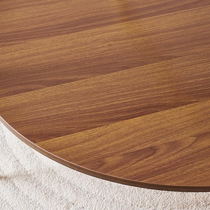 Round Coffee Table, Mid-Century Modern Design, D30 x H17, for Living Room, 2-Tier Structure, Amber Glass Top and Walnut MDF Shelf, Sleek Conical Metal Legs with Gold Finish