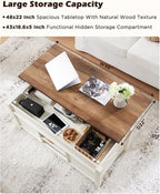 OKD 48" Farmhouse Lift Top Coffee Table with Sliding Barn Door,Rustic Center Table with Hidden Storage Compartment,Lifting Tabletop and Adjustable Shelf for Living Room,Office,Antique White