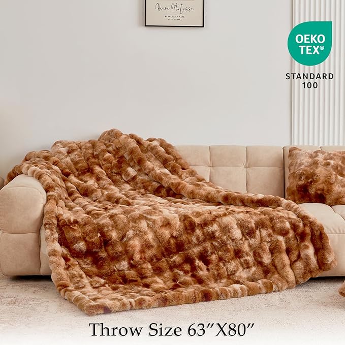 BENVWE Faux Fur Throw Blanket for Couch Bed - Fluffy Soft Thick Bubble Blanket for Living Room Home Decor - Fathers Day Birthday Gifts for Women Men, Tie-dye Caramel, 60" x 80"