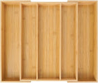 Utoplike Bamboo Expandable Kitchen Drawer Organizer, Adjustable Utensil Holder and Cutlery Tray Organiser, Drawer Divider for Silverware, Flatware, Knives in Kitchen, Bedroom, Living Room, 5 Slot