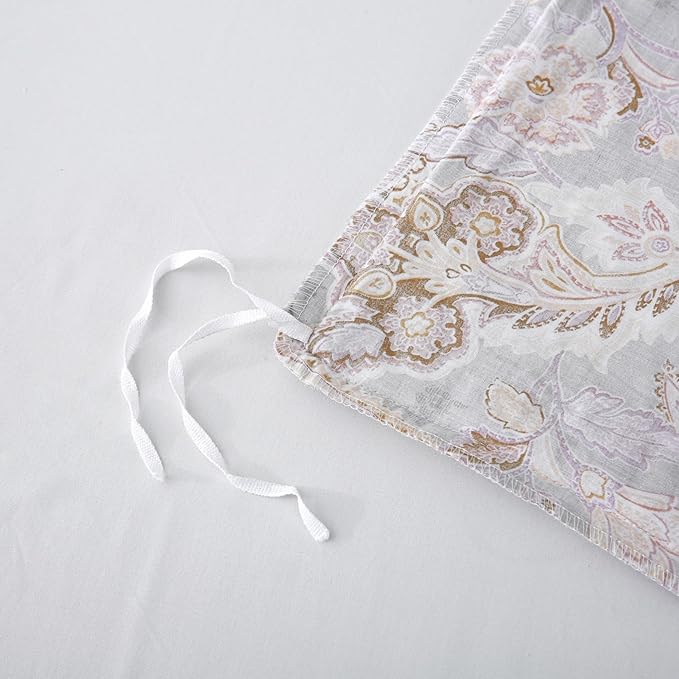 ABREEZE Paisley Bedding Sets 3Pcs Brushed Cotton Duvet Cover Set King Size Rustic Damask Gold Floral Comforter Cover with Zipper Closure Boho Bedding Collections