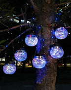 PARTPHONER Solar Lantern Solar Lights Outdoor Waterproof 18-Pack, Solar Powered Hanging Lights Cracked Glass Hanging Globes for Christmas Decoration, Shepherd Hook, Garden Tree Ornaments, Multi-Color