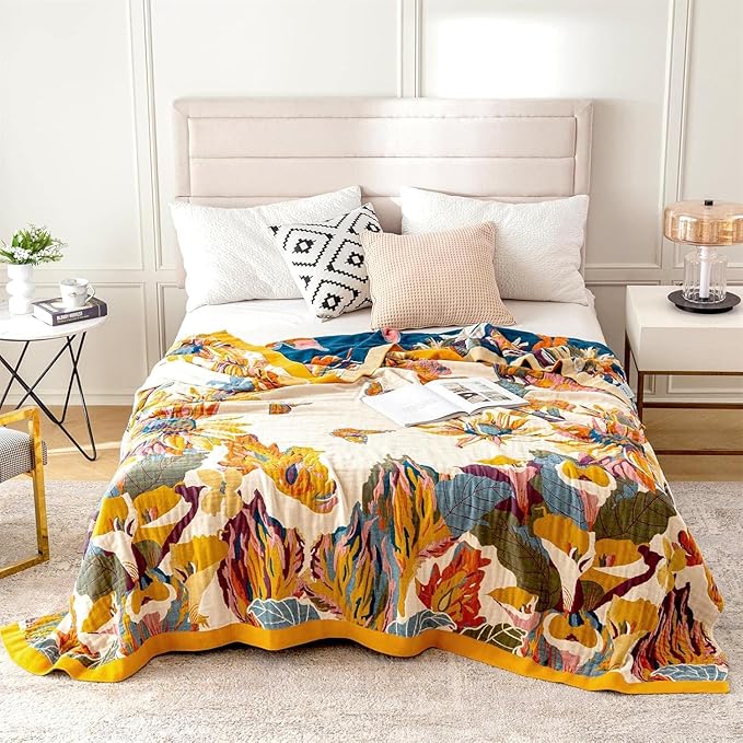 MSGKV Boho Throw Blanket King Size Warm Blanket for Couch and Sofa Blankets Cover for Living Room Blanket Throw Blanket Summer Cozy Bed Quilt(D-Flower and Butterfly, 108" x 90"(King))