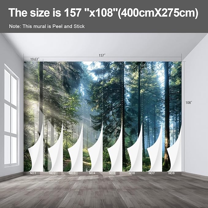 Forest Landscape Wall murals Woodland Tree Peel and Stick Wallpaper for Bedroom Living Room - 108"x157"