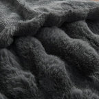 Lotus Karen Queen Size Faux Fur Blanket Dark Gray - Big Bubble Rabbit Fluff Throw for Bed Large Fluffy Fuzzy Cozy Thick Furry Plush Shaggy Blankets 90x90 Inches