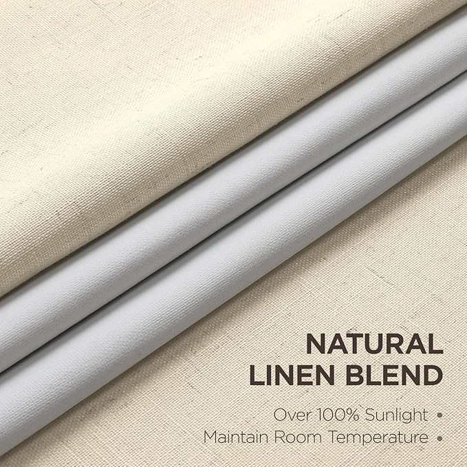 Joydeco 100% Blackout Pleated Curtains, Linen Window Curtains 2 Panel Sets 108 inches Long, Thermal Insulated Darkening Drapes for Bedroom(Bleached Sand,40'' Wx108'' L)