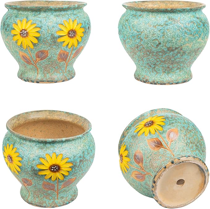 Sungmor Ceramic Hand Painted Succulent Flower Pots, 9 Inch Large Pottery Pots for Indoor Outdoor Plants, Decorative Ceramic Vase for Flower Arrangement Home Decor, Vintage Centerpieces Flowerpot