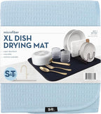 S&T INC. Dish Drying Mat XL, 18” x 24”, Absorbent Microfiber Kitchen Counter Mat, Dish Drying Pad for Dishes, Utensils, Pots and Pans, Extra Large, Sky Blue