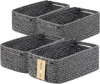 Small Storage Baskets for Organizing | Closet Organizer Bins | Shelf Toy Basket | Woven Rope Baskets | Cube Decorative Box | Shallow Basket | 13x8.5x5.1” | 4 Packs Dark Gray