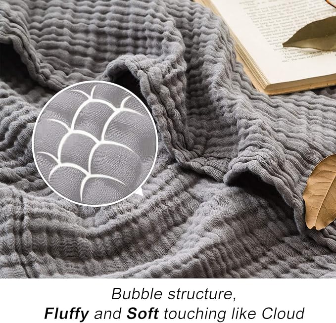 EMME Cotton Blanket Muslin Throw Blanket for Couch Breathable Gauze Blanket All Season Soft and Lightweight Muslin Blankets for Adults (Grey, 50"x70")