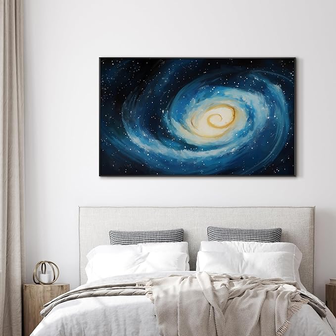 SIGNWIN 36"x60" Extra Large Framed Wall Art Spiral Galaxy Vivid Blue and Yellow Cosmic Space Illustration for Home Living Room Bedroom Decor (Frame Assembly Required)