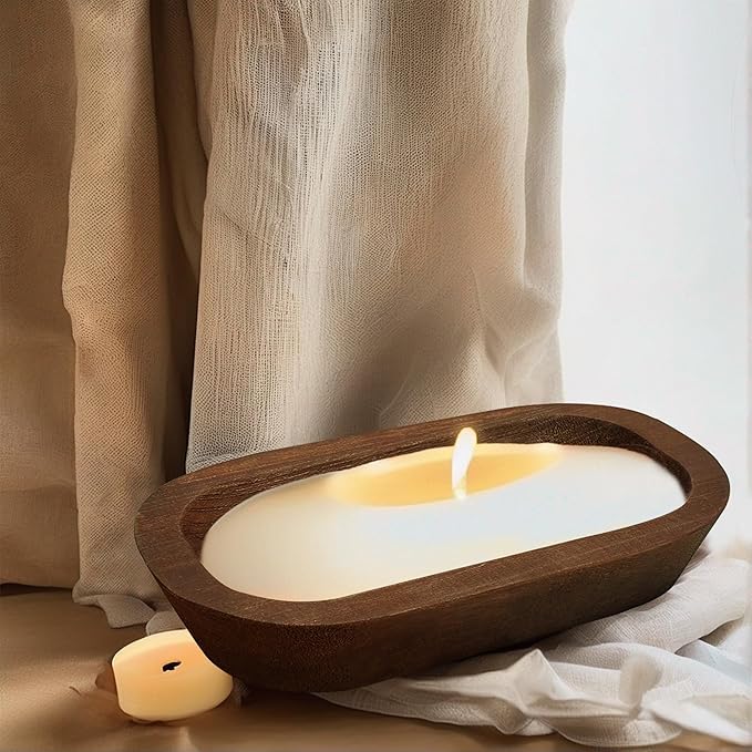 Royxen 8 Pack Wood Dough Bowl, Wooden Dough Bowls Paulownia, Rustic Bowl Vintage, Bowls for Candle (Brown, 9.7" x 6")