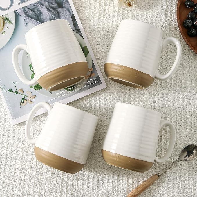 Hasense Porcelain Coffee Mugs Set of 6, 15 Ounce Large Ceramic Coffee Cups Set with Handle for Latte, Tea, Cocoa and Hot Chocolate, White Coffee Mugs for Men and Women, Microwave Safe