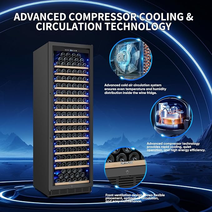 200 Bottle Upgrade Wine Cooler Refrigerator - 24 Inch Large Capacity Wine Fridge Built-In Freestanding, with Quiet Compressor, Professional Temperature Control & Wine Cellar - Black