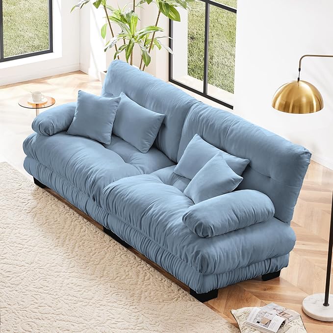 Modular Sectional Sofa, Comfy Cloud Couch Oversized Loveseat, Sectional Couches for Living Room, Modern Chenille Couch for Bedroom, Sleeper Deep Seat Sofa with Throw Pillows, Blue