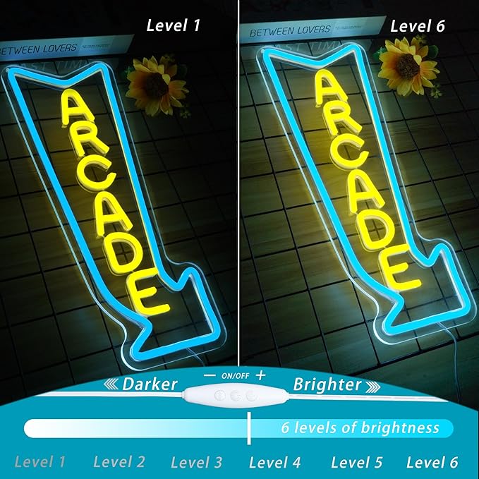 Arcade Neon Sign LED Light Dimmable Gaming Lights for Wall Decor USB Powered Neon Gaming Sign for Game Rooms, Bars and Retro Arcade Decor Gifts for Teenage Boys, Kids