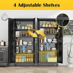 Kitchen Pantry Cabinet,75”Black Metal Storage Cabinets with Doors and 4 Adjustable Shelves,Kitchen Cabinet with 2 Gold Handles,Tall Cabinet for Livingroom, Bathroom