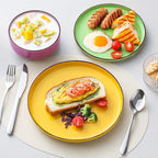 vancasso Bonita Stoneware Dinnerware Sets, 12 Pieces Dishes Set，Polished Round Plates and Bowls Set for 4, Dishwasher and Microwave Safe, Multicolor